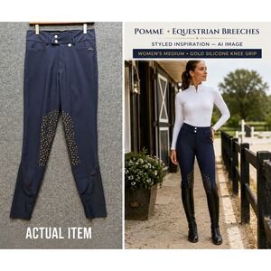 Pomme Equestrian Breeches Womens Medium Blue NWOT Silicone Knee Patch Grip